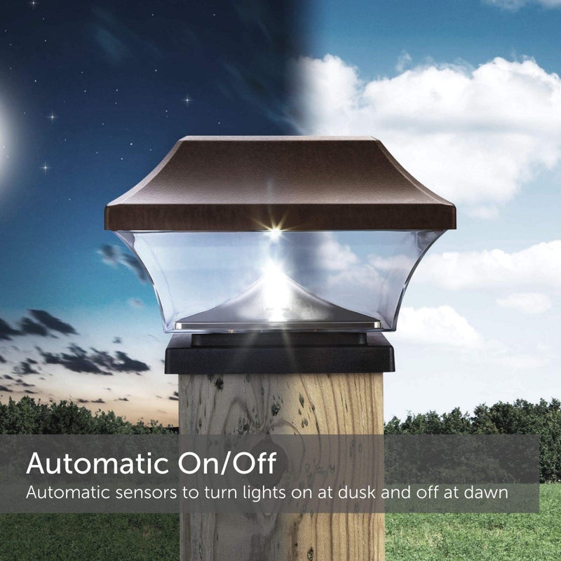 Noma Solar Post Lights | Automatic ON/Off Waterproof Outdoor Cap Lights for 4 x 4 Wooden Post, | Cool White, 8-Pack (Brown) - Image 4